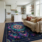 Neon Mandala Cosmic Floral Rug - Living Room View