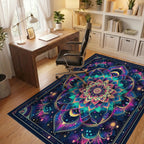 Neon Mandala Cosmic Floral Rug - Office View