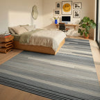 Neutral Abstract Horizontal Stripe Rug - Bedroom View