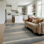 Neutral Abstract Horizontal Stripe Rug - Living Room View