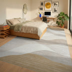 Neutral Abstract Wave Landscape Rug - Bedroom View