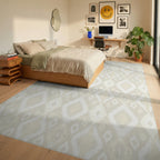 Neutral Beige Diamond Ikat Rug Bedroom View