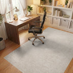 Neutral Beige Distressed Scroll Border Rug Office View