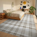 Neutral Beige Tartan Checkered Rug - Bedroom View