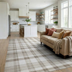 Neutral Beige Tartan Checkered Rug - Living Room View