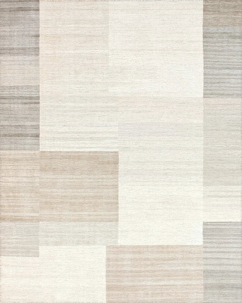 Neutral Beige Textured Block Rug - Cutout View