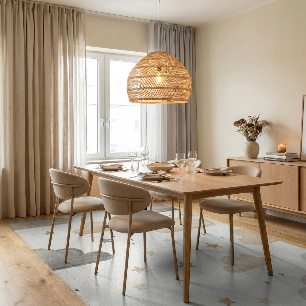 Neutral Clouds And Stars Collection Rug - Dining Room View
