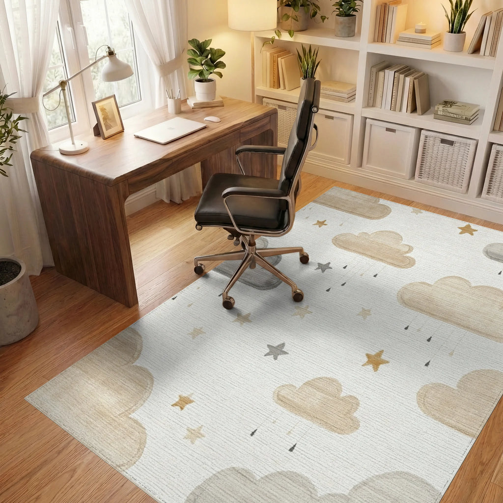 Neutral Clouds And Stars Collection Rug - Office View