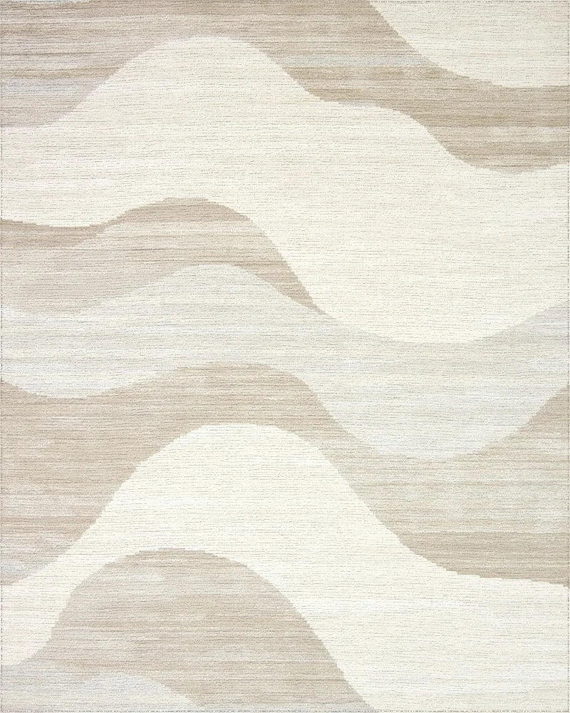 Neutral Cream Wave Abstract Rug - Cutout View