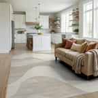 Neutral Cream Wave Abstract Rug - Living Room View