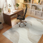 Neutral Cream Wave Abstract Rug - Office View