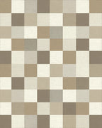 Neutral Earth Tone Block Grid Rug - Cutout View