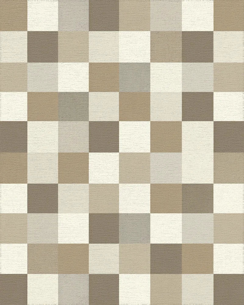 Neutral Earth Tone Block Grid Rug - Cutout View