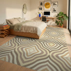 Neutral Earth Tone Rounded Diamonds Rug Bedroom View