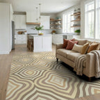 Neutral Earth Tone Rounded Diamonds Rug Living Room View