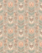 Neutral Earthy Tone Folk Floral Birds Rug - Cutout View