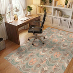 Neutral Earthy Tone Folk Floral Birds Rug Office View