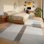 Neutral Geometric Block Abstraction Rug - Bedroom View