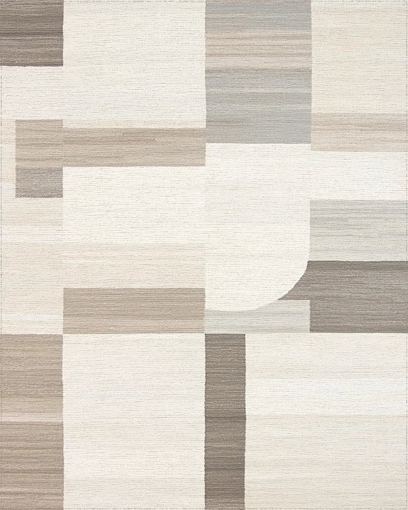 Neutral Geometric Block Abstraction Rug - Cutout View