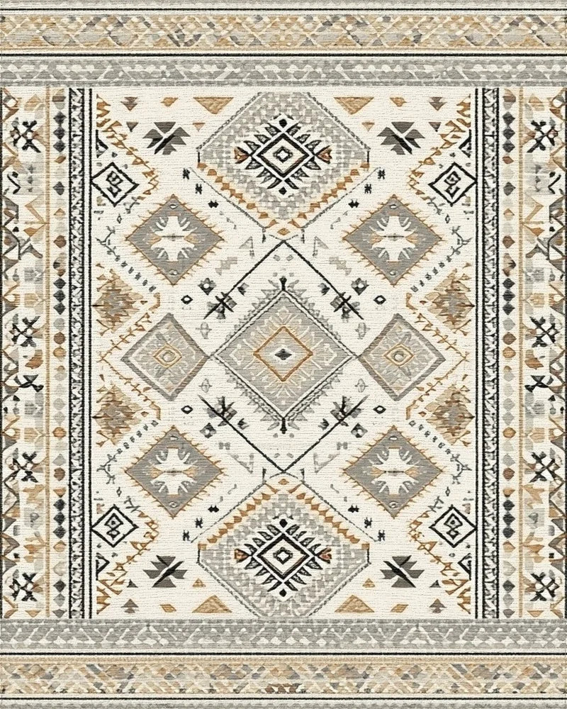 Neutral Geometric Diamond Ethnic Rug - Cutout View