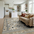 Neutral Geometric Diamond Ethnic Rug - Living Room View