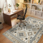 Neutral Geometric Diamond Ethnic Rug - Office View