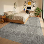 Neutral Geometric Hexagon Interlocking Rug Bedroom View