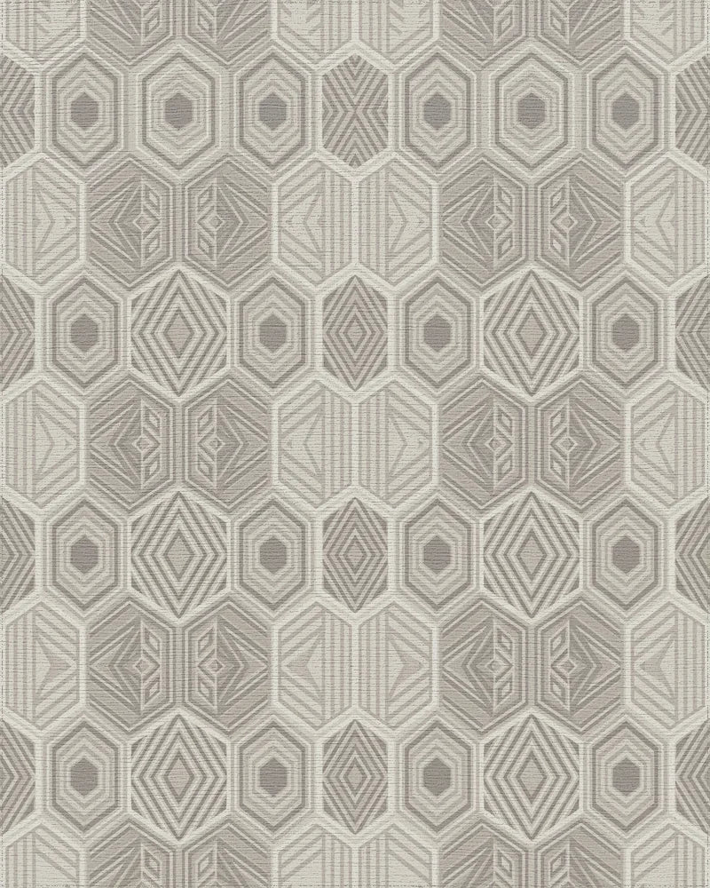 Neutral Geometric Hexagon Interlocking Rug - Cutout View