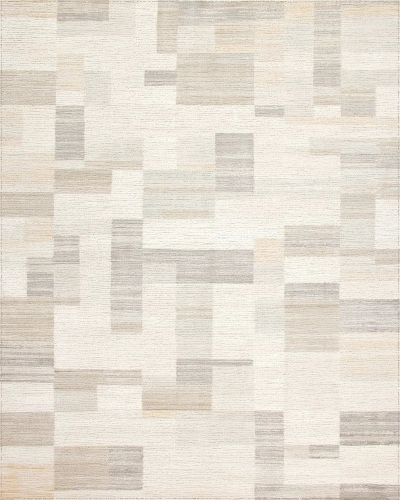 Neutral Geometric Patchwork Blocks Rug - Cutout View
