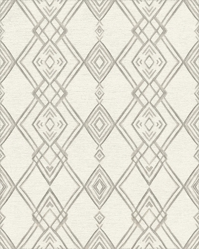 Neutral Gray Diamond Chain Geometric Rug - Cutout View