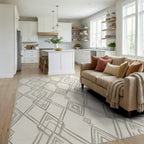 Neutral Gray Diamond Chain Geometric Rug Living Room View