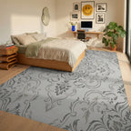 Neutral Gray Vintage Damask Medallion Rug Bedroom View