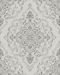 Neutral Gray Vintage Damask Medallion Rug - Cutout View