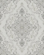 Neutral Gray Vintage Damask Medallion Rug - Cutout View