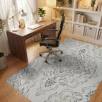 Neutral Gray Vintage Damask Medallion Rug Office View