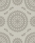 Neutral Grey Circular Floral Medallion Rug - Cutout View