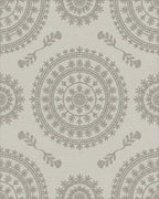Neutral Grey Circular Floral Medallion Rug - Cutout View