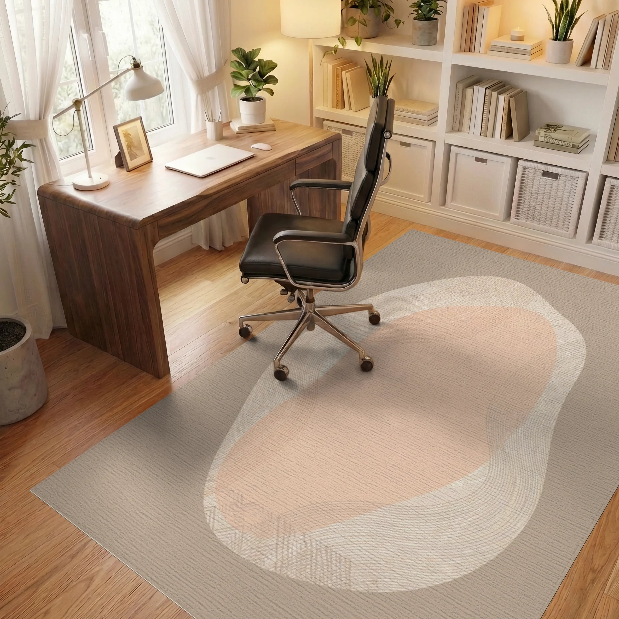 Neutral Organic Flowing Waves Rug Office View