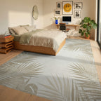 Neutral Palm Leaf Border Accent Rug - Bedroom View