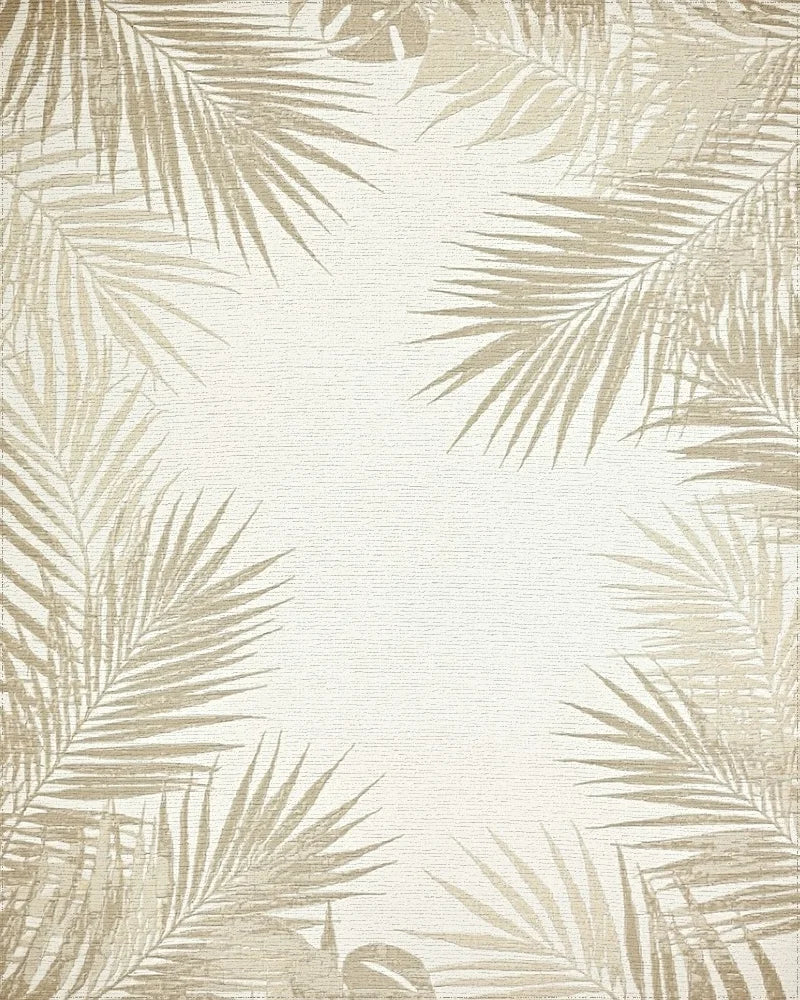 Neutral Palm Leaf Border Accent Rug - Cutout View
