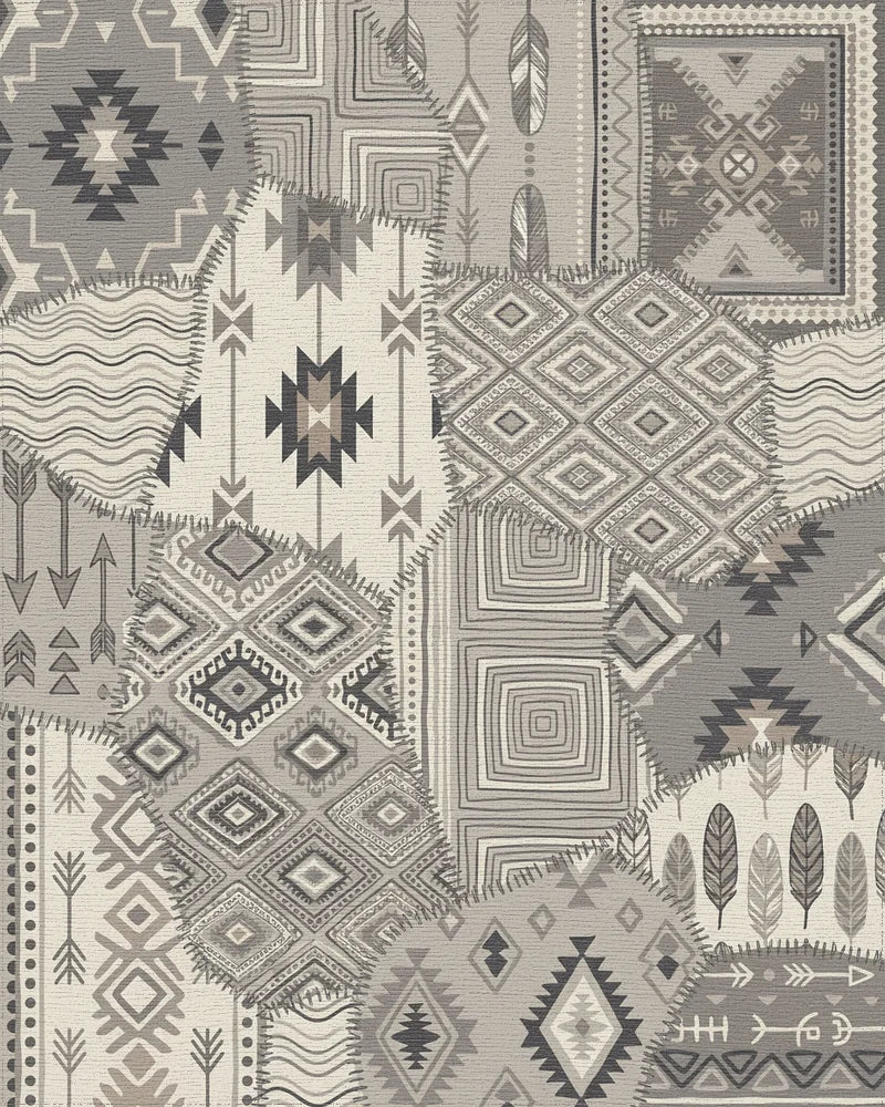 Neutral Patchwork Geometric Diamond Feather Rug - Cutout View