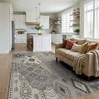 Neutral Patchwork Geometric Diamond Feather Rug Living Room View