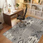 Neutral Patchwork Geometric Diamond Feather Rug Office View
