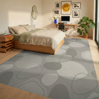 Neutral Pebble Organic Overlay Rug Bedroom View