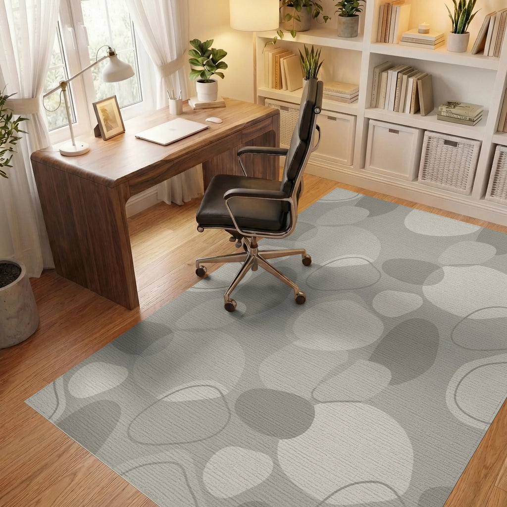 Neutral Pebble Organic Overlay Rug Office View