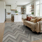 Neutral Tone Chevron Stripe Rug Living Room View