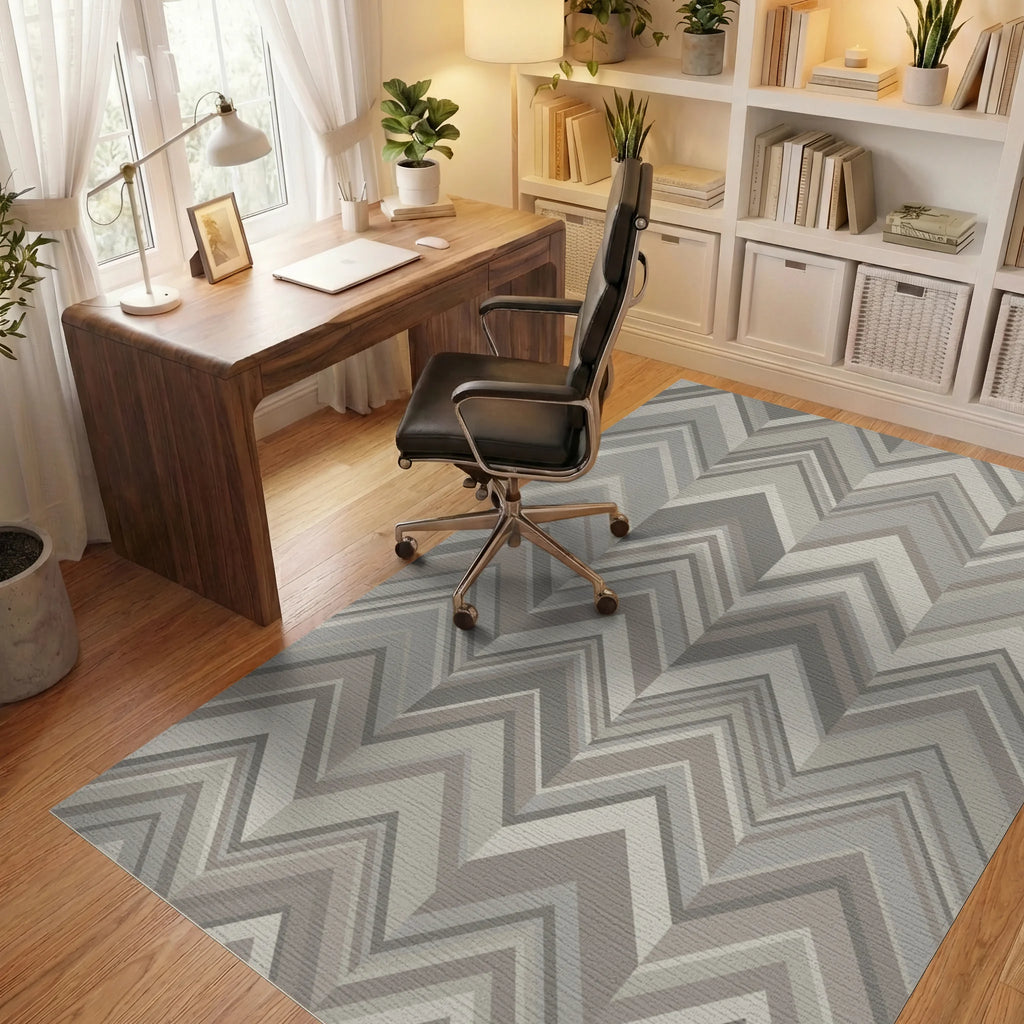 Neutral Tone Chevron Stripe Rug Office View