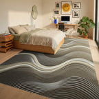 Neutral Tone Wave Abstract Rug Bedroom View