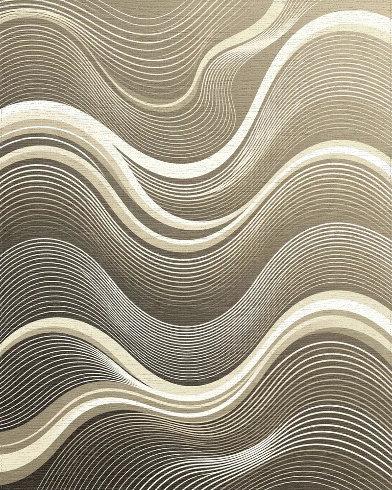 Neutral Tone Wave Abstract Rug - Cutout View