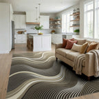 Neutral Tone Wave Abstract Rug Living Room View